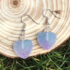 Blue Heart Marmalade Gummy Drop Dangle Flatback Earrings